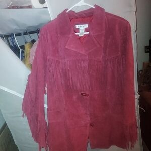 Roman vintage Women Western Fringes  Suede Jacket color Red,size 16W